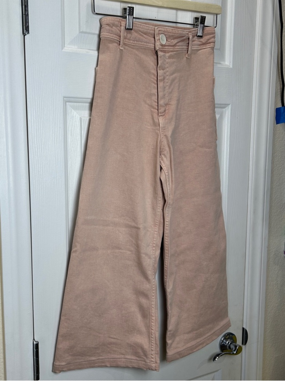 ZARA The Marine Straight High Rise Wide Leg Crop Jeans Pink Size 0 - Picture 4 of 11